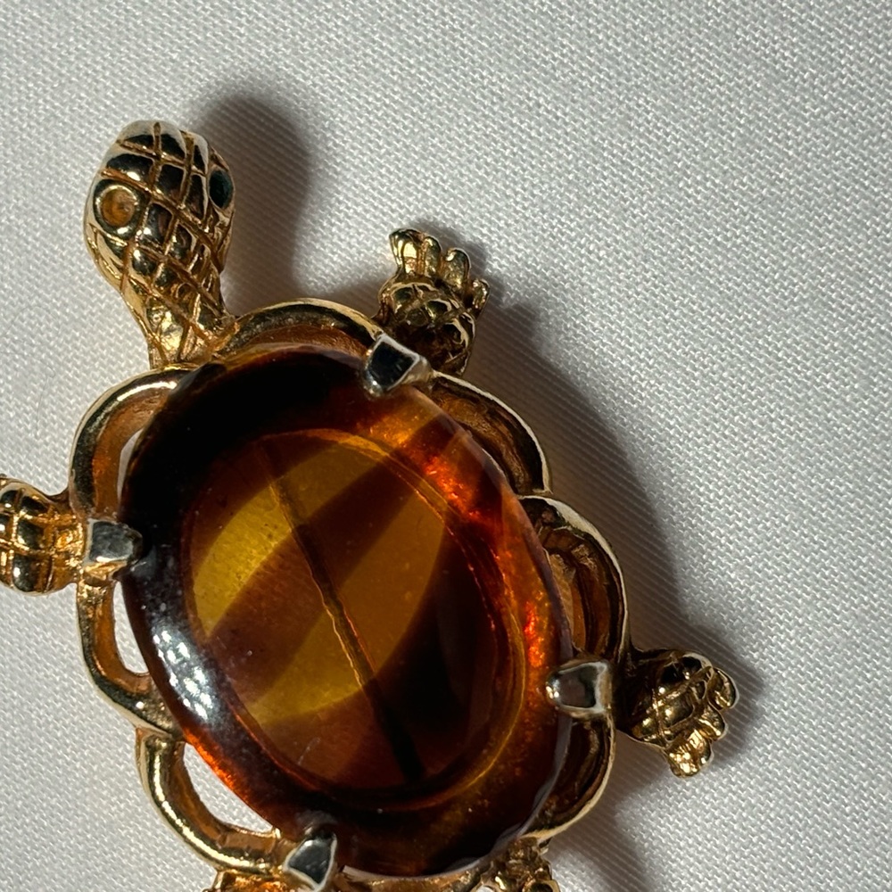 De Nicola tiger eye turtle pin